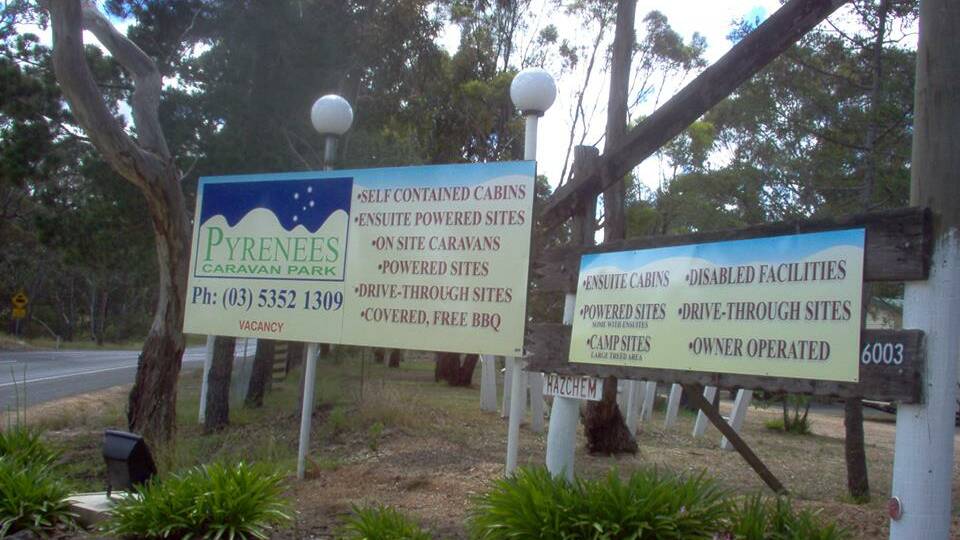 Pyrenees Car Park, where police and CFA are investigating a grass fire behind the accommodation business. Picture: pyreneescaravanpark.com.au