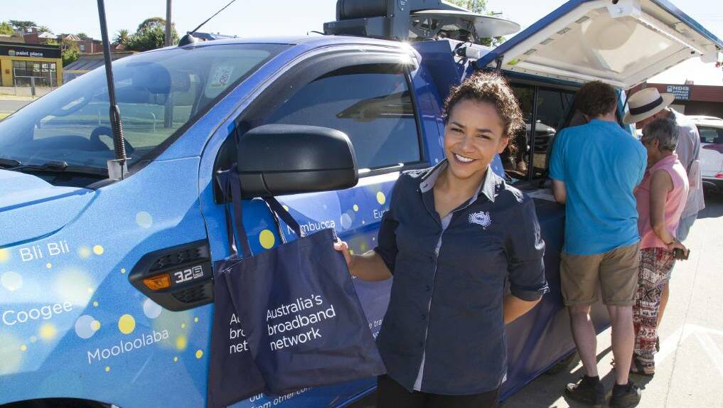 National Broadband Network's Danielle Sutcliffe helps to explain the new internet service in Ararat in January. Picture: PETER PICKERING