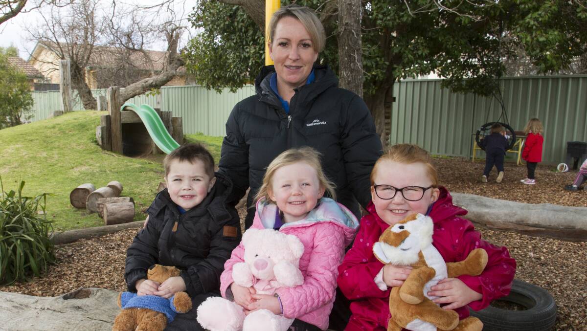 EXCITED: St Andrews Kinder director Melissa Cox with Hudson, Indy and Isabelle. The Kinder has been awarded a grant to help students intergrate. Picture: PETER PICKERING.