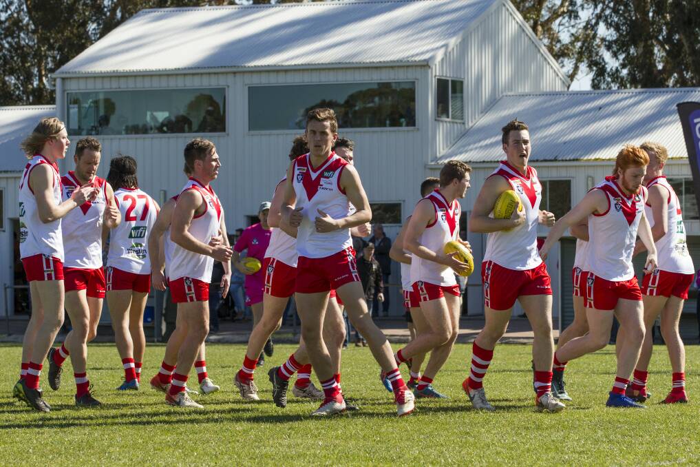 The Rats stride out for the 2019 preliminary final. Picture: PETER PICKERING
