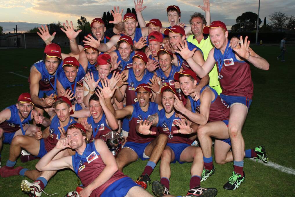 Horsham celebrate winning the 2012 premiership, its 10th in a row. 