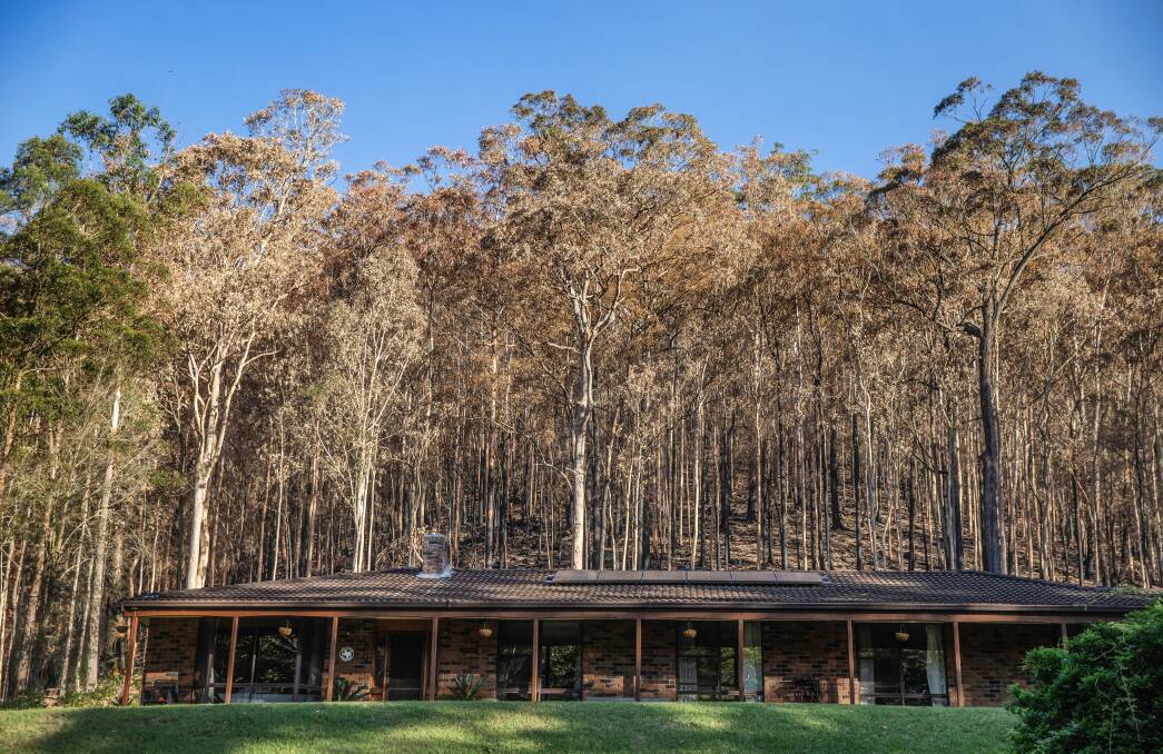 The Eddys' home, with the burnt bushland just behind the house. Picture: Marina Neil