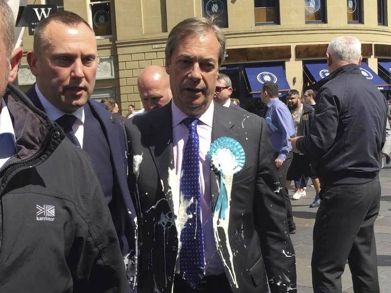 Britain's Nigel Farage was hit with a milkshake during a campaign walkabout in Newcastle in May.