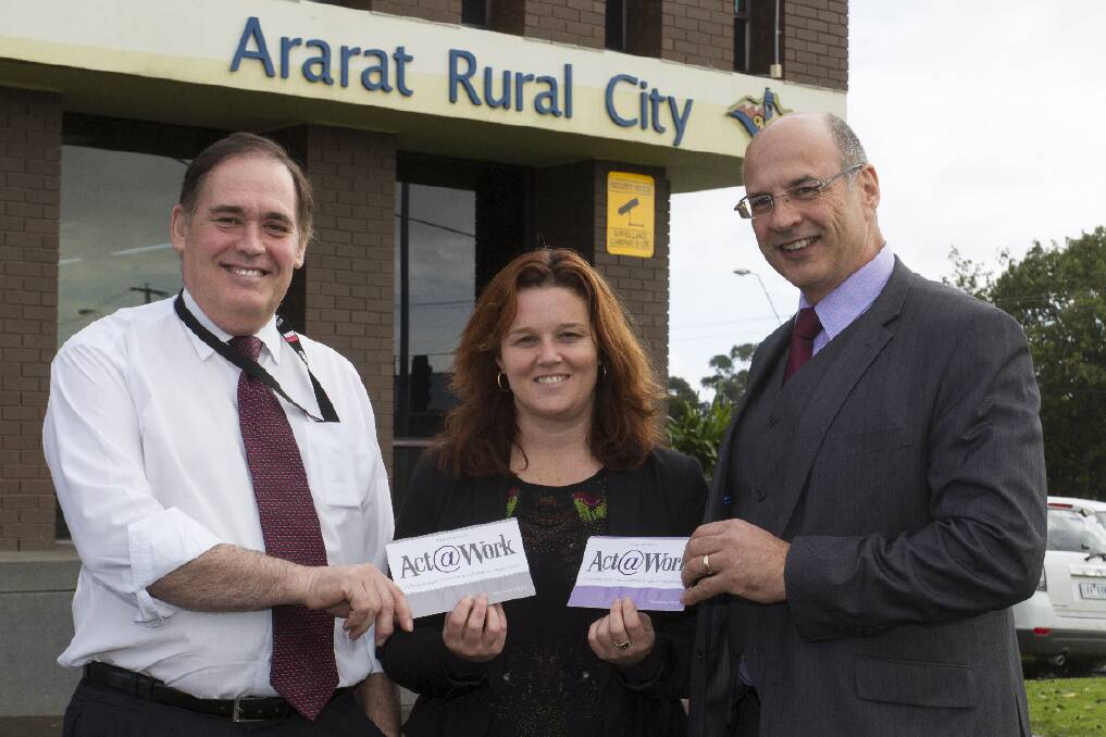 Ararat Rural City Council s CEO Andrew Evans, project worker Act@Work Michelle Hunt and Andrew Burger from Ararat Regional Business Association discuss the upcoming Leading Change Forum which will focus on preventing violence against women.