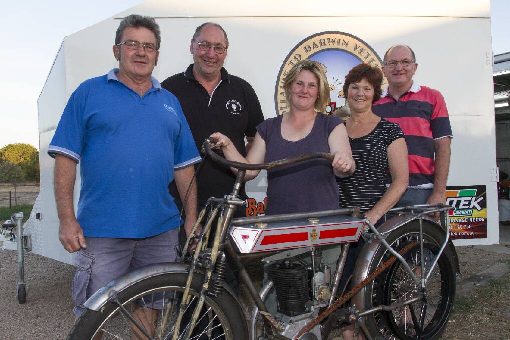 Colin Stoddart, Ian Sargent, Jodie Thompson, Deidre Coone and John Cuthbertson with the almost restored Rover.