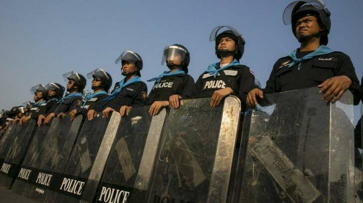 Thailand Riot police stand guard. Photo: Getty-Images