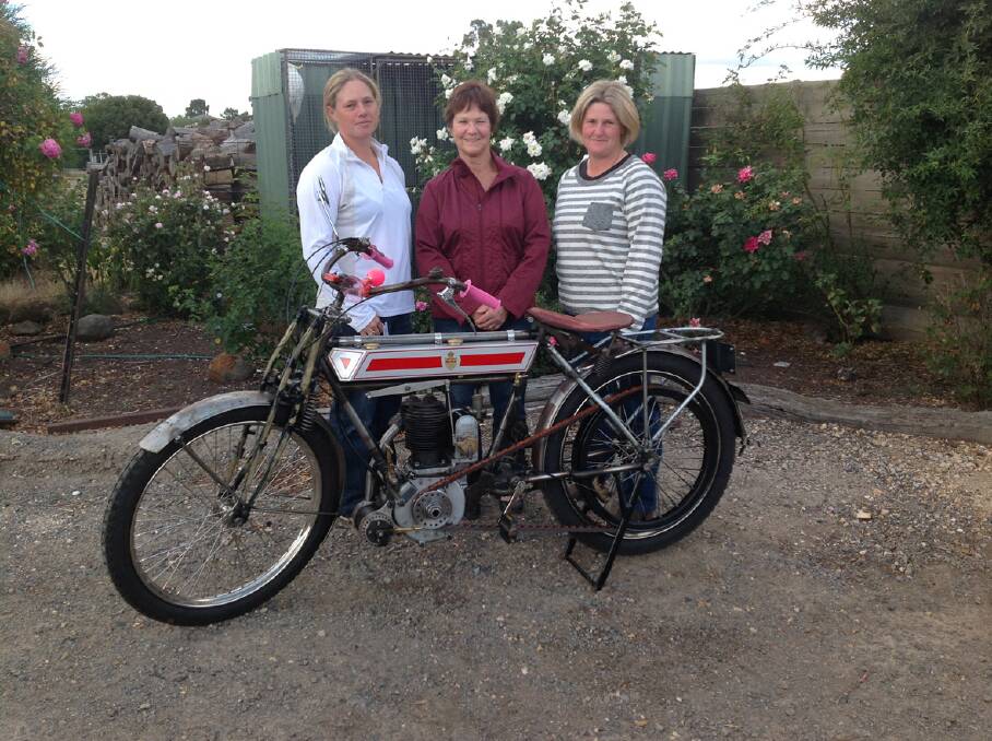 Amanda Mahncke, Deidre Coone and Jodie Thompson with the 1912 Rover. The family will head off on the Adelaide to Darwin Veteran Rally next week.