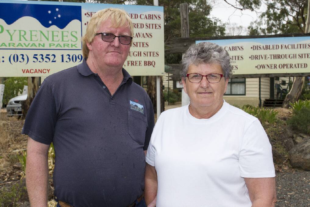 Pyrenees Caravan Park owners Ian and Jillian Heffernan are angry over the plans of Ararat Rural City Council to look at leasing the Green Hill Lake reserve for development as a caravan park. Picture: PETER PICKERING