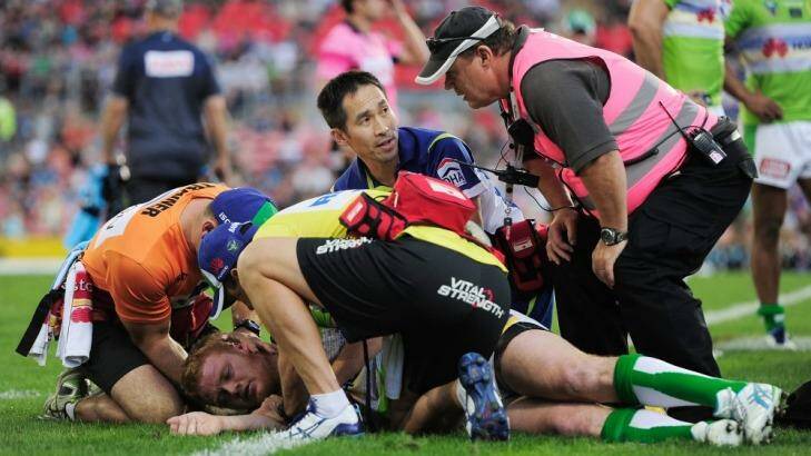 Raiders forward Joel Edwards, on the ground, will not play this weekend after being concussed in the past two rounds.