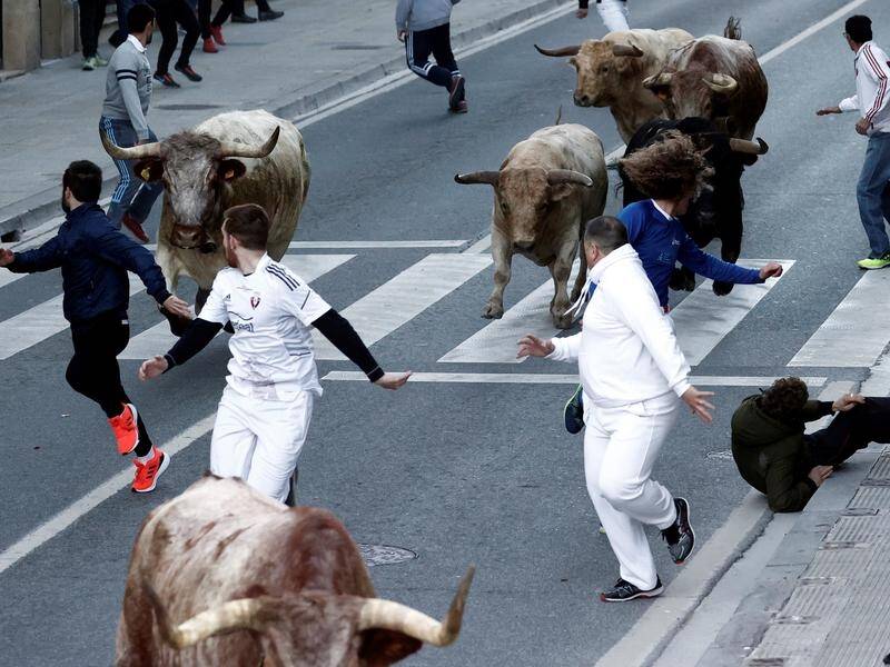 A man has died a Spanish bull-running festival, bleeding to death after being gored in the thigh.