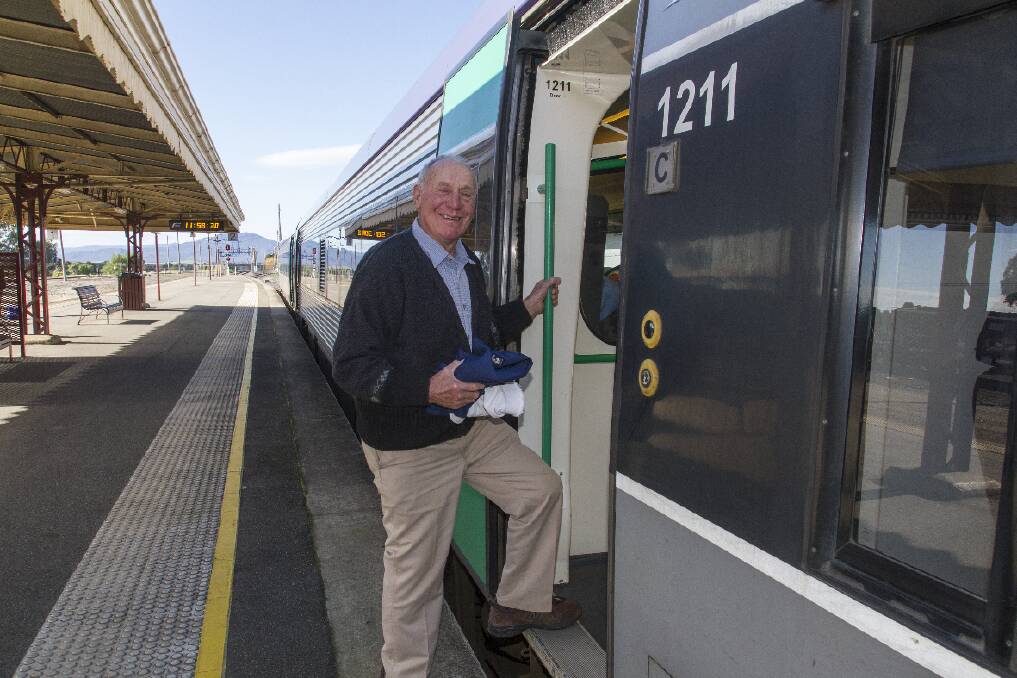 Ararat Railway Heritage Society president Alan Butt boarded one of the new V/
Locity trains at the Ararat Railway Station this week.