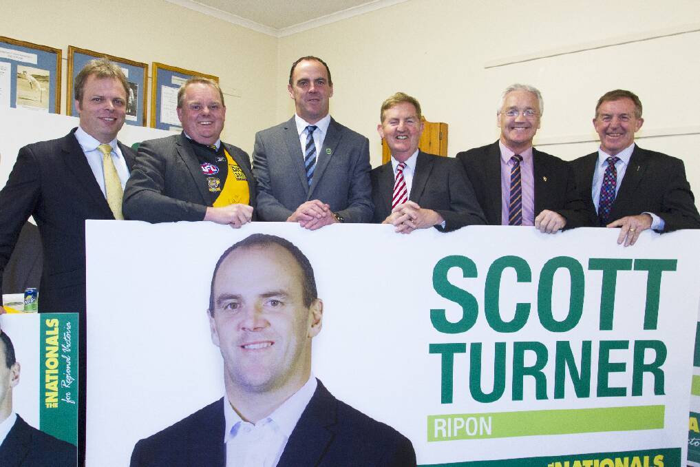 Lending their support to Scott Turner were Member for Western Victoria David O Brien, Minister for Local Government Tim Bull, Nationals candidate for Ripon Scott Turner, Deputy Premier Peter Ryan, Minister for Sport and Recreation Damian Drum and Member for Lowan Hugh Delahunty.
