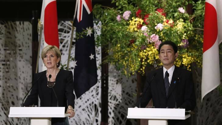 Australia's Foreign Minister Julie Bishop and Japan's Foreign Minister Fumio Kishida. Photo: Yuya Shino