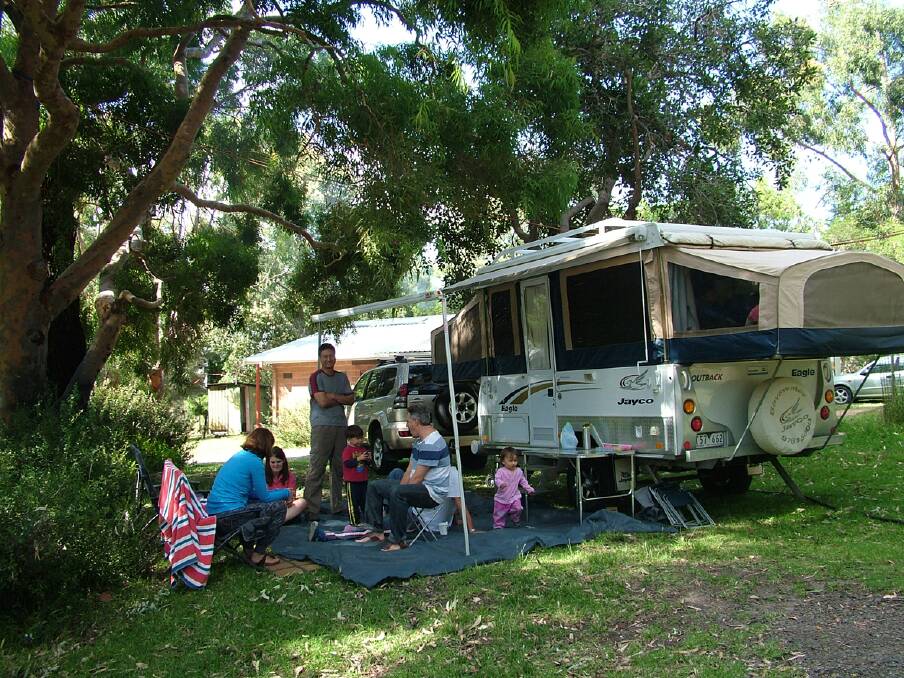 Geoff Manton (striped top) and Emma Manton (blue top) and friends staying at Grampians Paradise for the Labour Day long weekend.