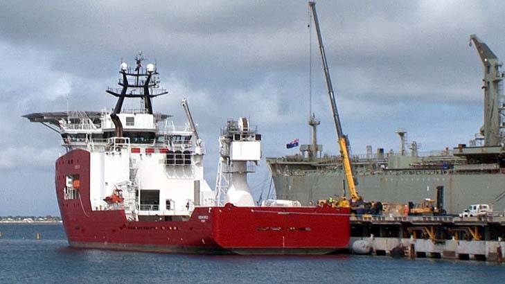 Loaded with a ''pinger'' locator and an underwater drone: Australian defence vessel Ocean Shield. Photo: Amanda Hoh