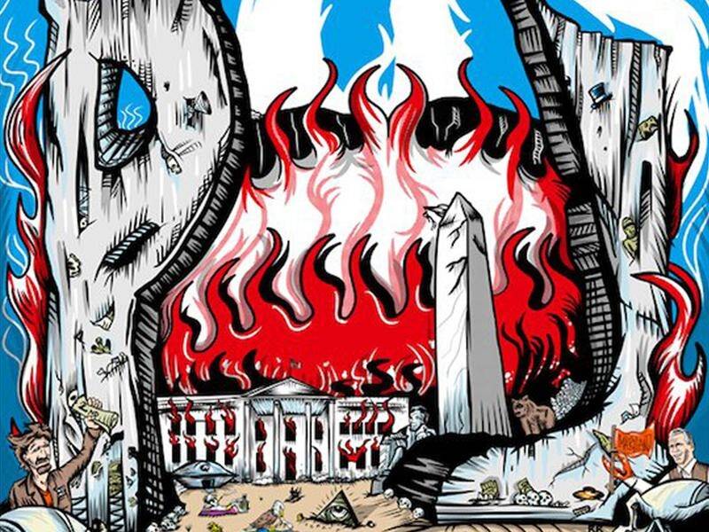 A poster by Pearl Jam that depicts a fiery White House has been condemned by Republicans.