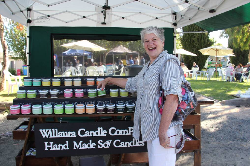 Marlene Lowing checks out the candles at the Willaura Market. Picture: PETER PICKERING.