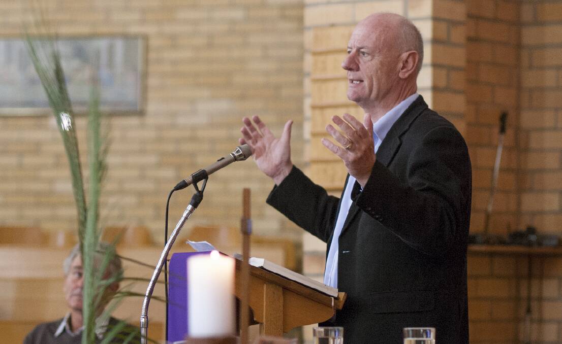 Reverend Tim Costello speaking in Ararat on Palm Sunday. Picture: PETER PICKERING.