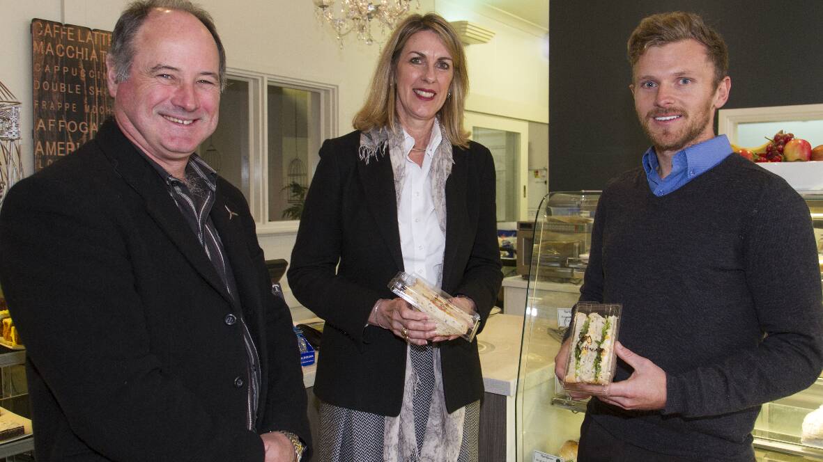 Ararat Rural City Mayor, Cr Paul Hooper (left) dietician Rhys Duncan (right) with Parliamentary Secretary for Health, Georgie Crozier MLC (centre). Picture: PETER PICKERING.