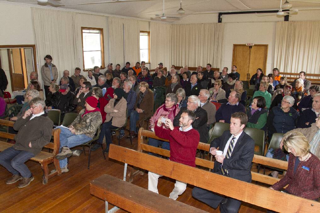 Close to 100 people filled the Crowlands Hall last Thursday, including Federal Member for Wannon, Dan Tehan to discuss the future of the Renewable Energy Target (RET). Picture: PETER PICKERING