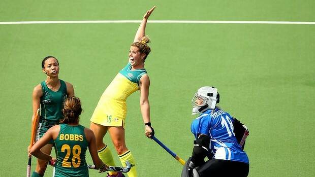An ecstatic Kellie White after scoring the second goal shortly after her fellow Crookwellian scored the side's first goal. Photo: Getty Images.