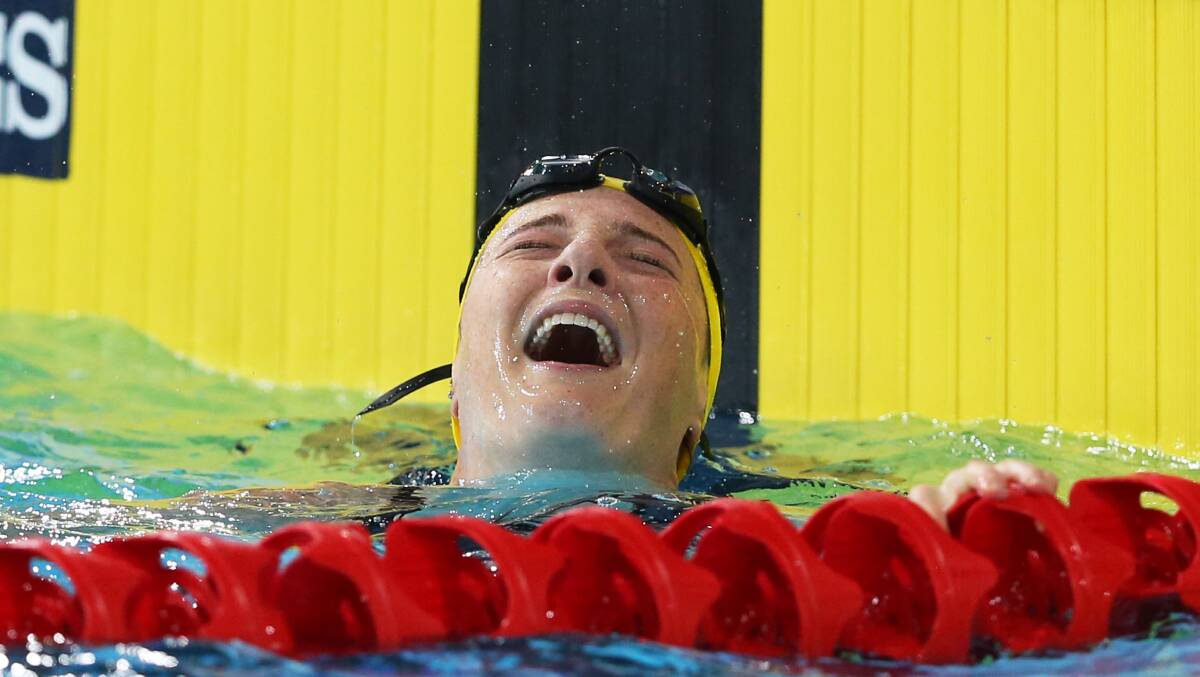 Cate Campbell of Australia celebrates winning the gold medal in the Women's 4 x 100m Medley Relay Final. PICTURE: GETTY