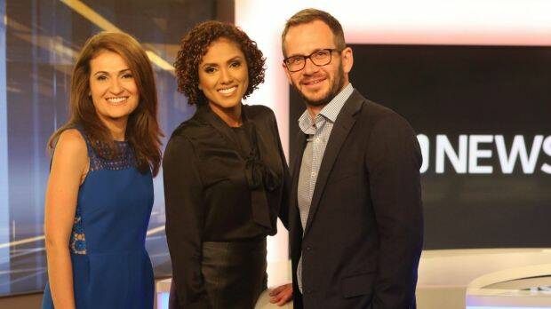 ABC News managing editor Tim Ayliffe with Patricia Karvelas and Karina Carvalho. Photo: James Alcock.

