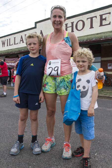 Sally Beggs with running partner Edward (left) and support crew Charlie
