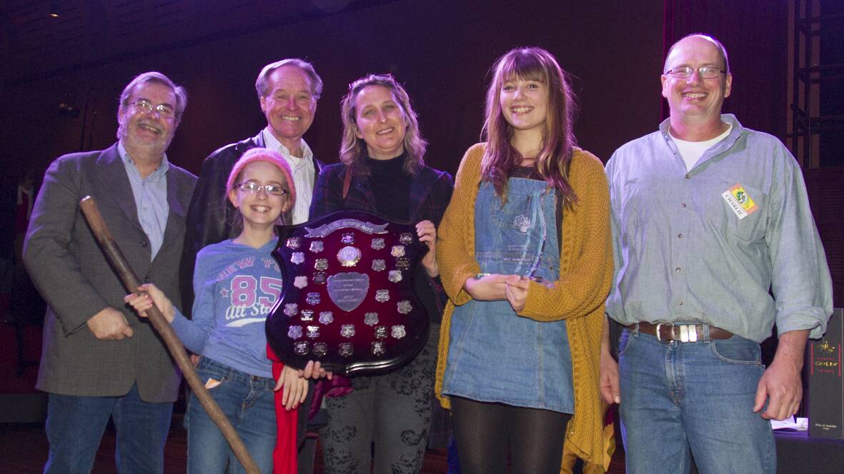 Pictured at last year’s Ararat One Act Play Festival, Neil Manning, adjudicator Ken James, first place winners Erica Smith, Jeanette and Meg Dunn and Ararat Theatre Company president Charlie Millear
