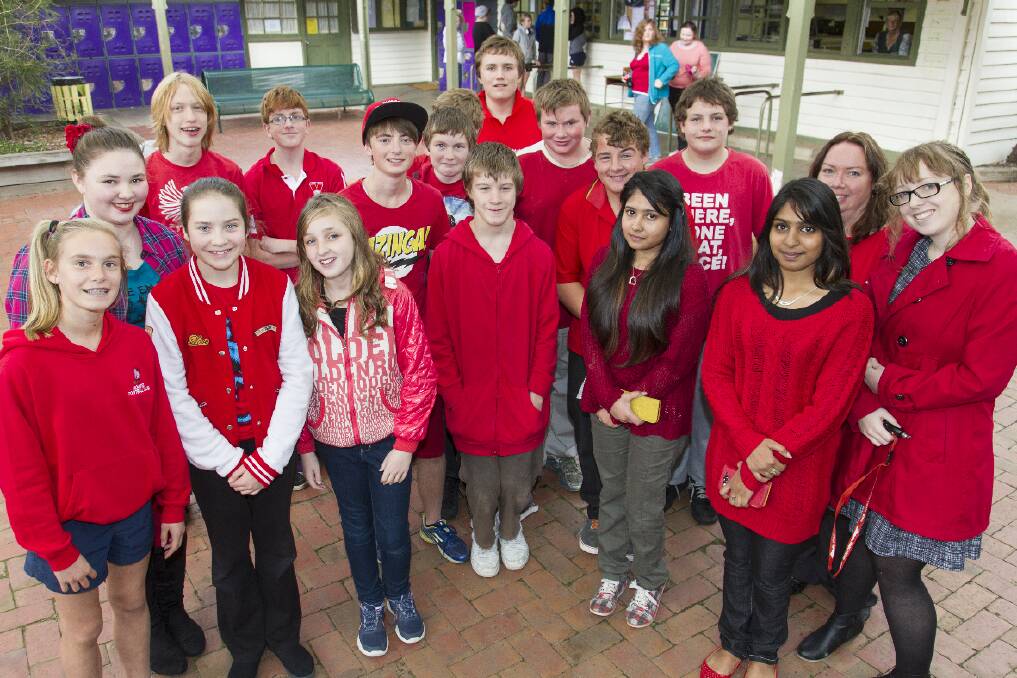 It was a sea of red at Ararat College recently as students dressed in the special theme to help raise money for the Red Cross. Picture: PETER PICKERING