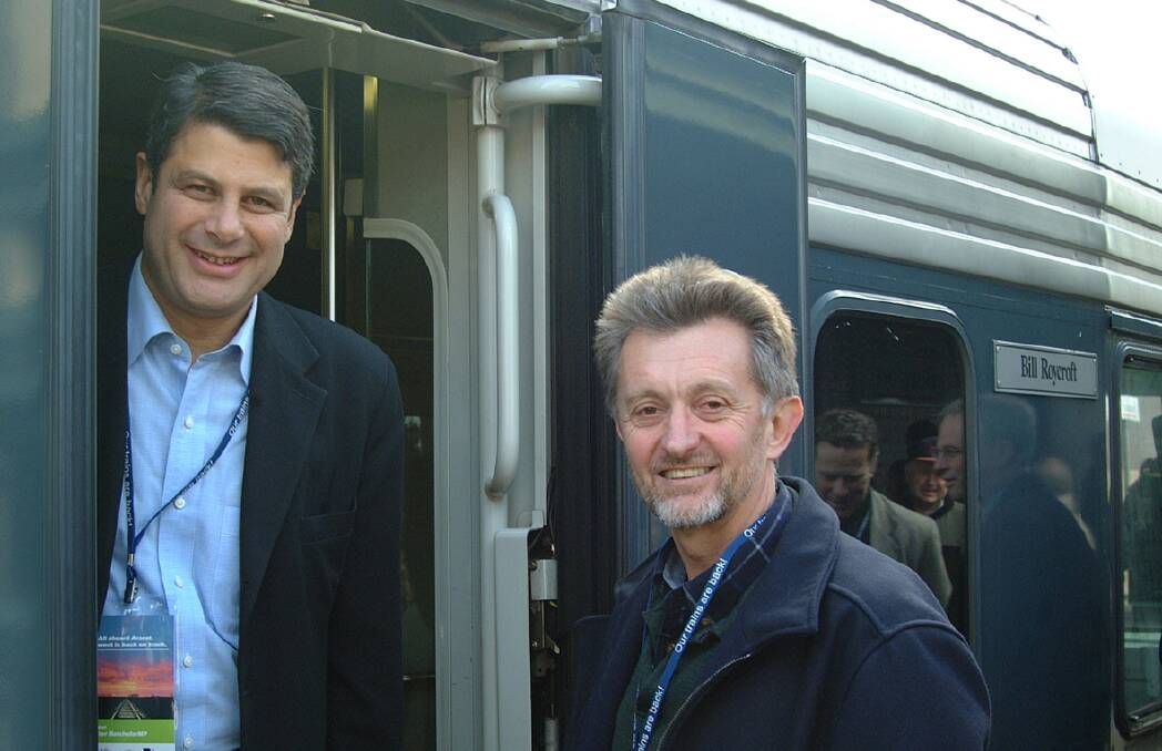 Former Premier Steve Bracks and former Minister for Transport Peter Batchelor enjoyed their train trip from Ballarat to Ararat.