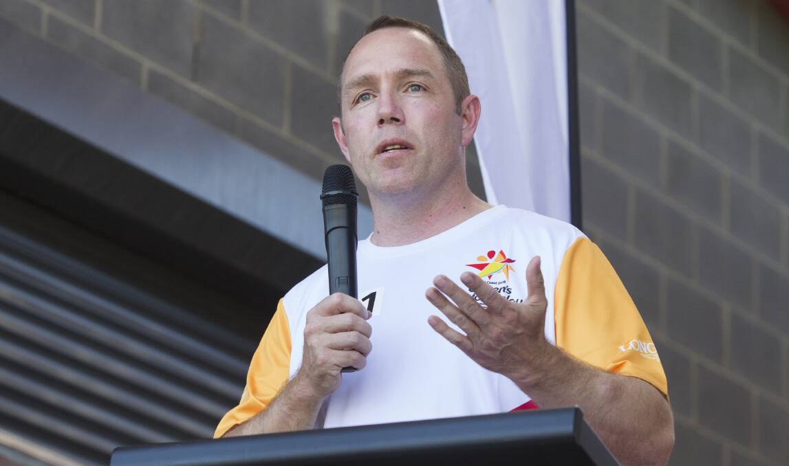 HOMECOMING: Shane Kelly returned to Ararat in February this year to carry the Queen's Baton ahead of the Commonwealth Games on the Gold Coast. Picture: PETER PICKERING