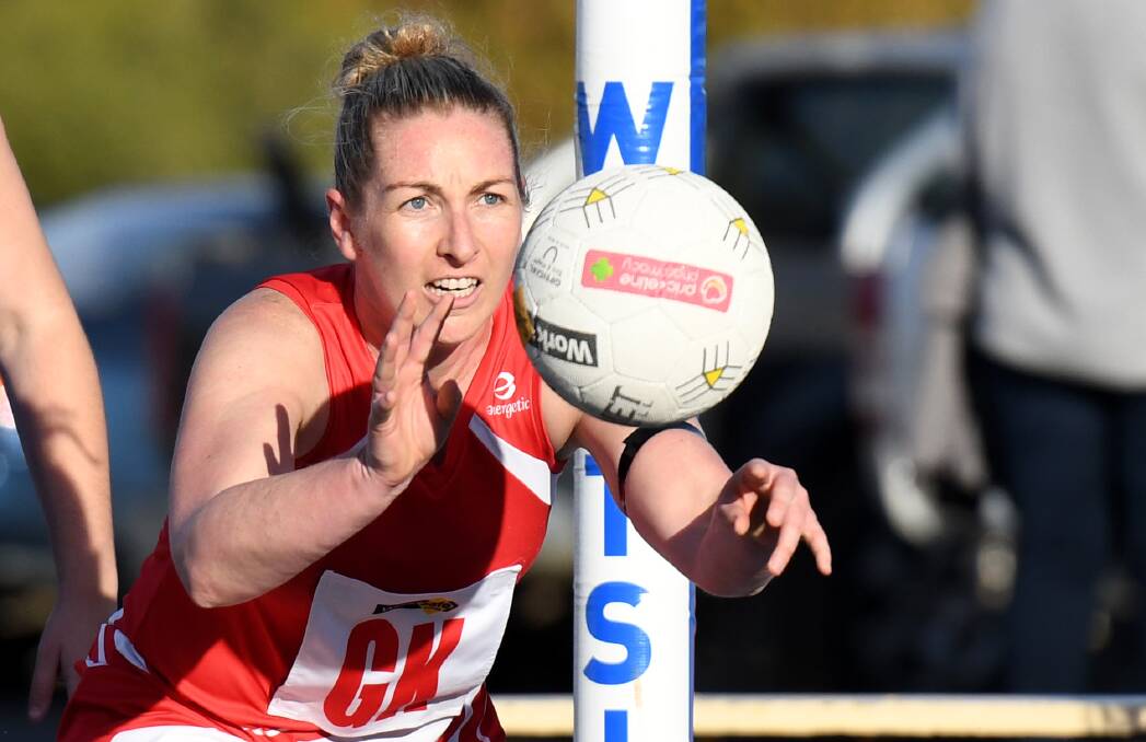 LOCK DOWN: Rebecca Skrabl has been an important player in Ararat's defence and will have her work cut out for her again against a strong Horsham Demons attack led by Emma Buwalda. Picture: SAMANTHA CAMARRI