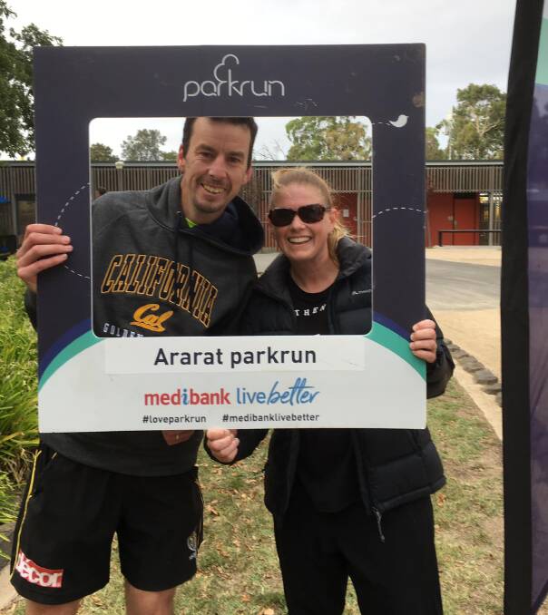 WAITING: Roger Lancaster and Ebony Lancaster at the Ararat Parkrun in March. Picture: CONTRIBUTED 