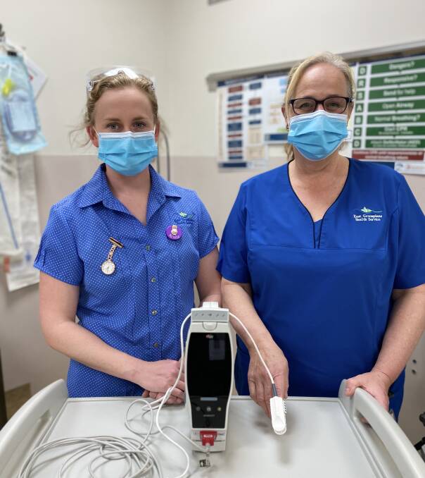 OXYGEN DEVICE: Kristy McEvoy and Liz Atkinson with the RAD-7 Pulse Oximeter. Picture: EGHS