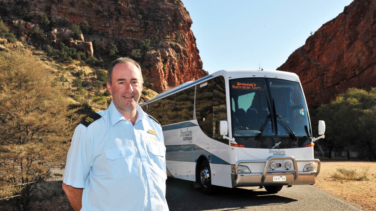 BUS TOUR: Brendan's Australian Tours owner Brendan Kaczynskiat at Simpsons Gap, Northern Territory. Picture: APRIL PYLE