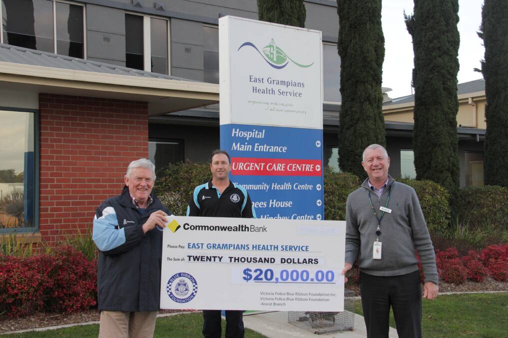 NEW X-RAY: (left to right) Blue Ribbon Foundation Ararat branch president Terry Weeks, vice president Shaun Allen and EGHS chief executive Andrew Freeman. Disclaimer: This photo was taken prior to mandatory mask wearing. Picture: EGHS