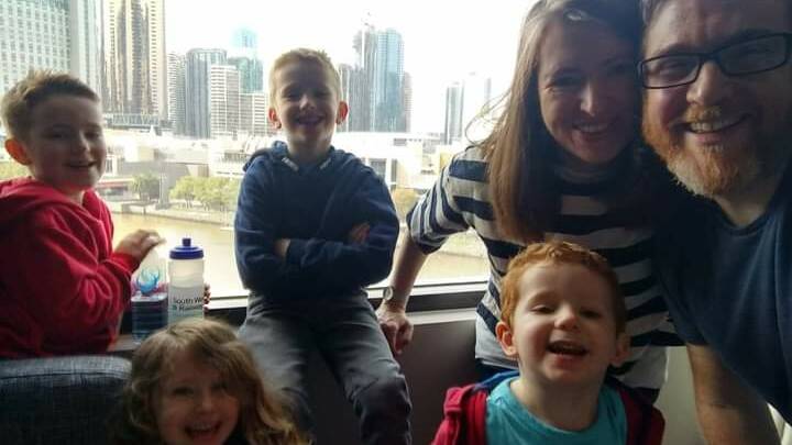 FAMILY TIME: Dee and Jay Reynolds with their children quarantining in Melbourne for two weeks. Picture: CONTRIBUTED 