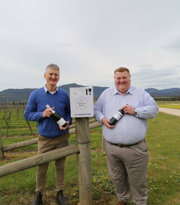 BUY LOCAL: Grampians Winemakers Inc.chairman Damian Sheehan and ARCC chief executive Tim Harrison. Picture: ARCC 