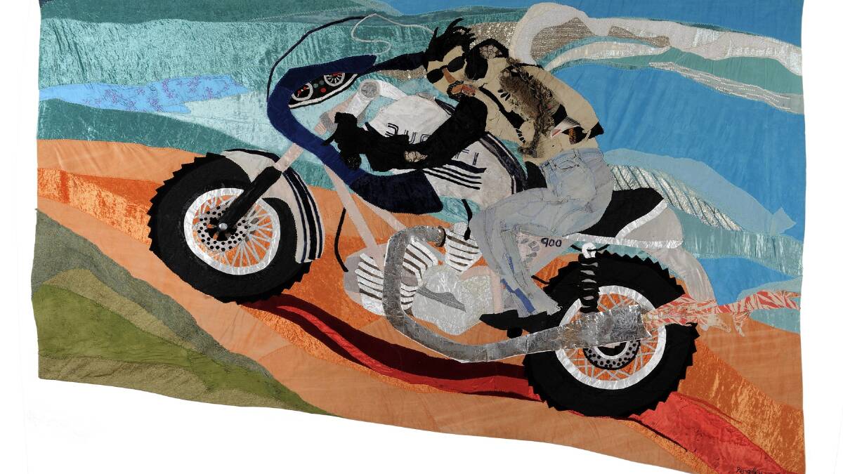 DUCATI TRIP: This hand-stitched 1977 applique wall hanging by Vivienne Pengilley was purchased with the assistance of the Australia Council in 1978. It will feature in an exhibition celebrating the gallery's 50th anniversary. 