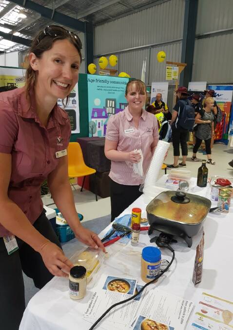 HEALTHY: West Wimmera Health Service staff Alicia Shirley and Rhiannon King  with their from paddock to plate cooking demonstration at the 2018 field days.