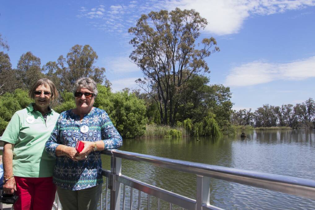 FUN: Ladies Gold Reef Probus Club members Marg Taylor and Pam Byron pictured enjoying the Nagambie river cruise.