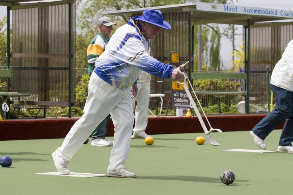 RELEASE: Alan Driscoll releases his bowl during a recent Grampians Bowls Division game. Photo: PETER PICKERING
