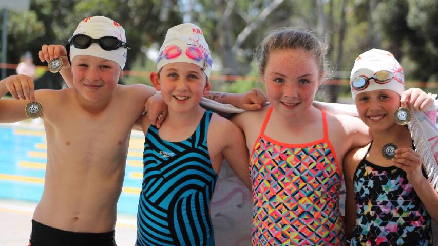 Winners of the 9 & U mixed 200m Freestyle Relay Team at Warracknabeal, December 1, from Ararat Rats are Rory Purser, Mackense Johnson, Esta Dale and Marissa Flavell.
