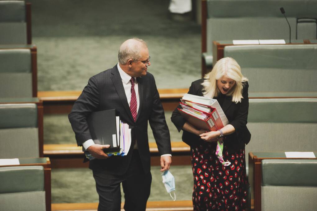 Former Prime Minister Scott Morrison has rejected calls from Karen Andrews to resign from parliament. Picture: Dion Georgopoulos