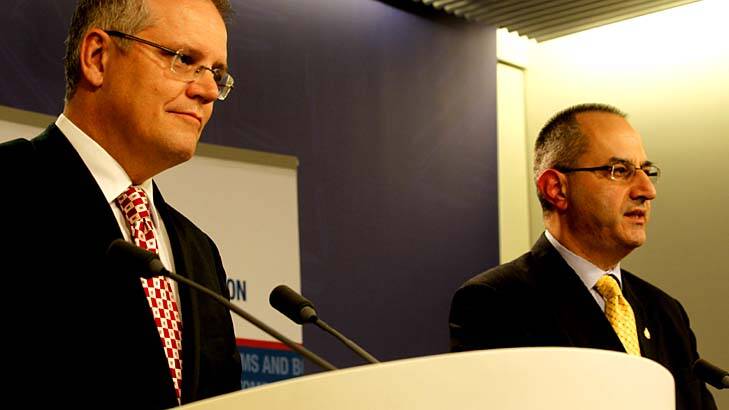 Minister for Immigration and Border Protection Scott Morrison and Chief Executive Officer Michael Pezzullo. Photo: Steven Siewert 