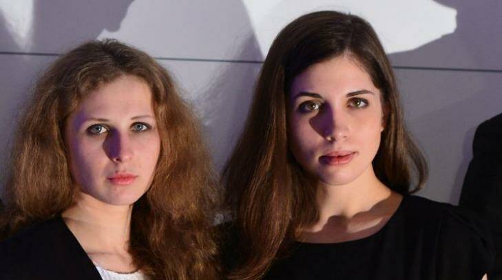 Arrested in Sochi ... Maria Alyokhina (left) and Nadezhda Tolokonnikova of Russian punk protest group Pussy Riot were taken into custody before they could play a protest song.