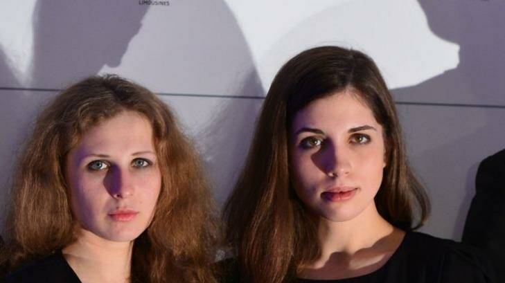 Arrested in Sochi ... Maria Alyokhina (left) and Nadezhda Tolokonnikova of Russian punk protest group Pussy Riot were taken into custody before they could play a protest song.