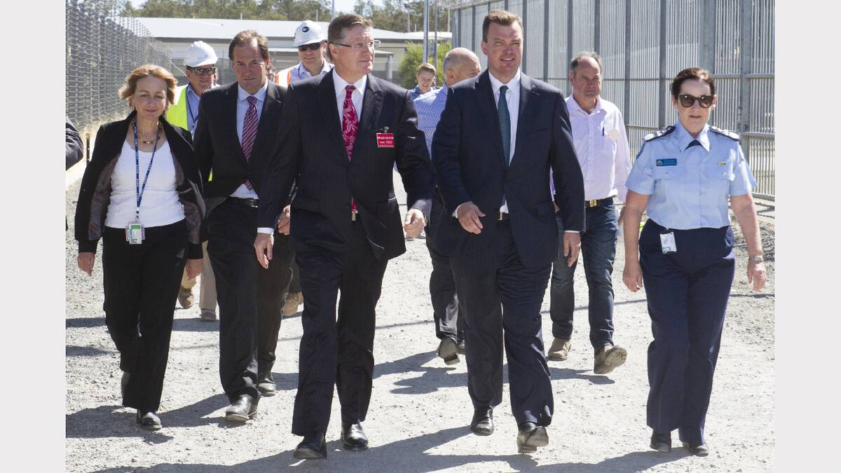 Catherine Darbyshire, Simon Ramsay, Premier Denis Napthine, Corrections Minister Edward O’Donohue and Commissioner Jan Shuard inspect the Hopkins Correctional Centre redevelopment’s progress.