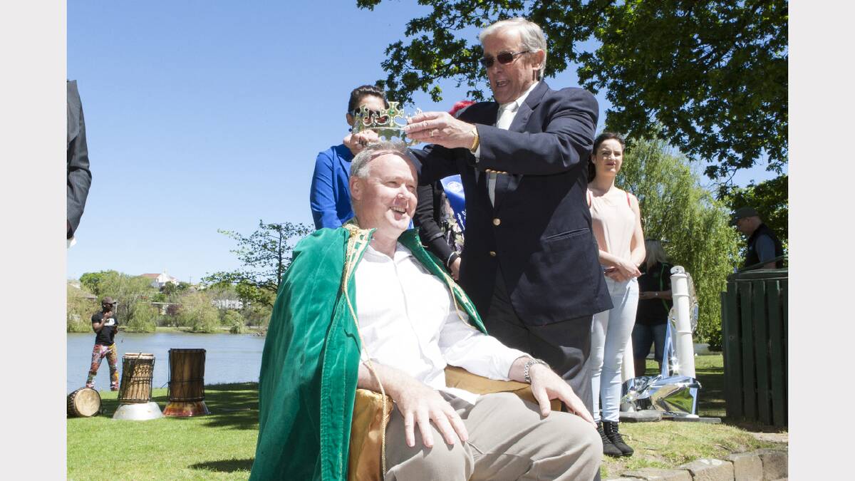 Outgoing King Peter Carthew crowns the new King Ambrose Cashin.